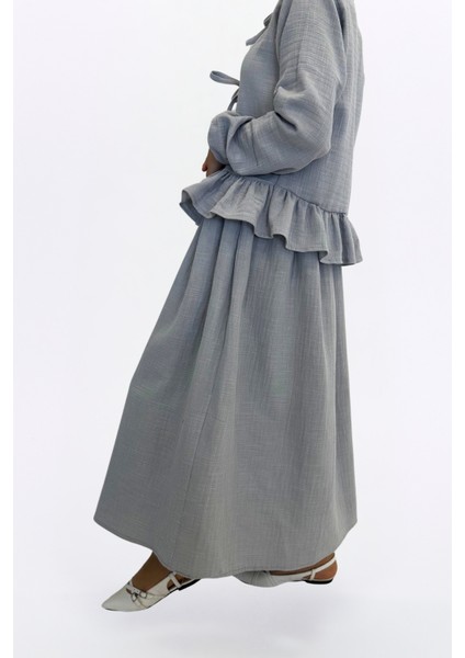 Müslin Etekli Takım-Rahat Kalıp Müslin Kumaş %100 Pamuk Kadın Etekli Kimono Takım