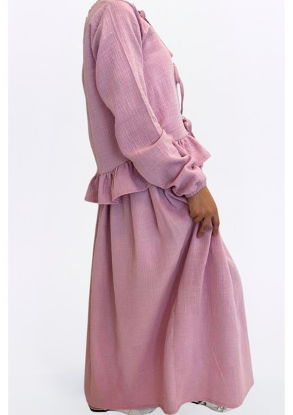 Müslin Etekli Takım-Rahat Kalıp Müslin Kumaş %100 Pamuk Kadın Etekli Kimono Takım