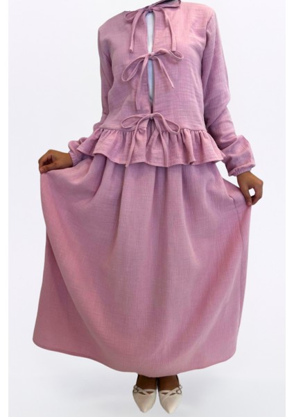 Müslin Etekli Takım-Rahat Kalıp Müslin Kumaş %100 Pamuk Kadın Etekli Kimono Takım fırsatları