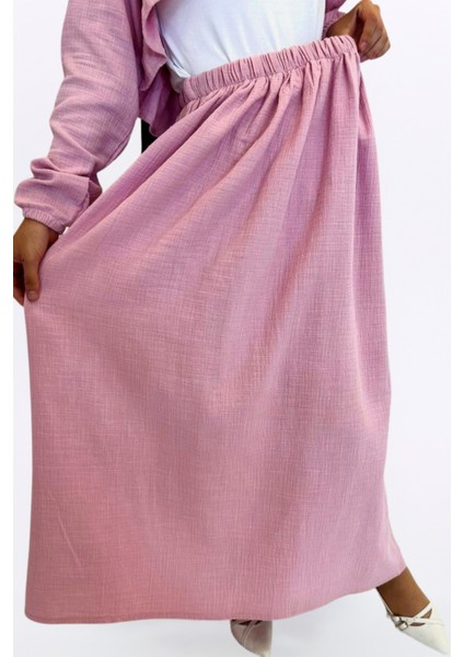 Müslin Etekli Takım-Rahat Kalıp Müslin Kumaş %100 Pamuk Kadın Etekli Kimono Takım