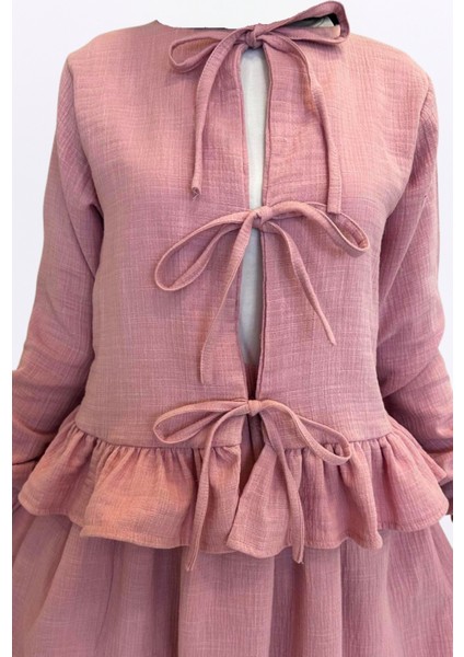 Müslin Etekli Takım-Rahat Kalıp Müslin Kumaş %100 Pamuk Kadın Etekli Kimono Takım