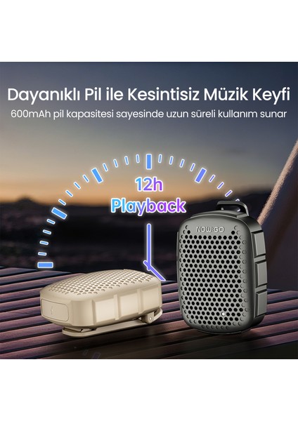 Nowgo Lava Clip 5W Klipsli Su Geçirmez Taşınabilir Mini Bluetooth Hoparlör Kahverengi