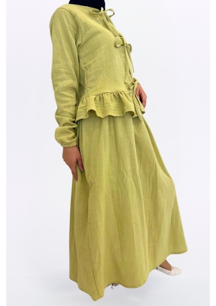 Müslin Etekli Takım-Rahat Kalıp Müslin Kumaş %100 Pamuk Kadın Etekli Kimono Takım