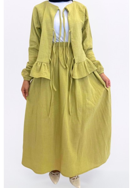 Müslin Etekli Takım-Rahat Kalıp Müslin Kumaş %100 Pamuk Kadın Etekli Kimono Takım fırsatları