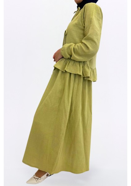 Müslin Etekli Takım-Rahat Kalıp Müslin Kumaş %100 Pamuk Kadın Etekli Kimono Takım