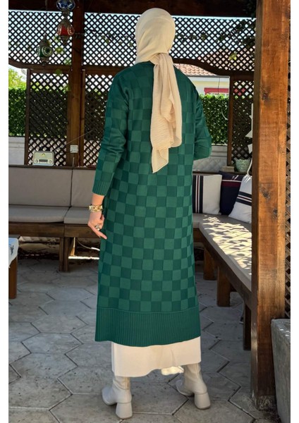 Dama Desenli Triko Hırka Zümrüt indirimleri