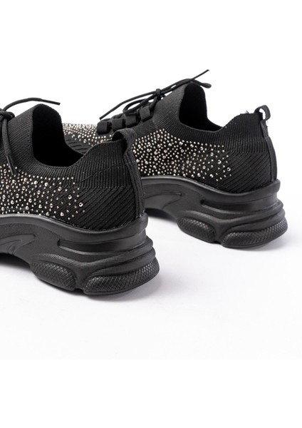 3002 Siyah Bağcıklı Fileli Taş Aksesuarlı Günlük Spor Ayakkabı modelleri