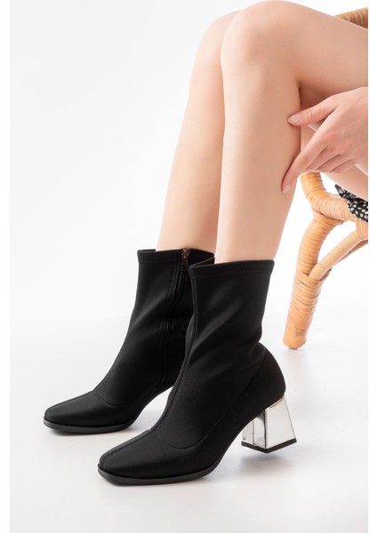 MSK-033 Dalgıç Siyah Topuklu Fermuarlı Kadın Bot modelleri