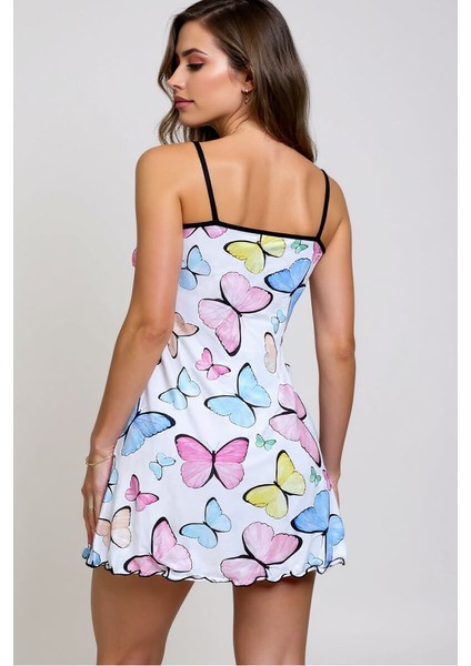 Renkli Kelebek Desenli Askılı Kadın Gecelik fırsatları