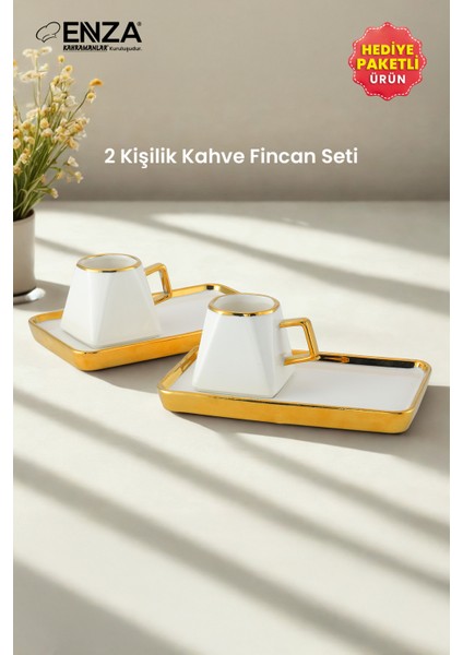 Amber 2'li Porselen Kahve Fincanı Takımı 90 ml Gold modelleri
