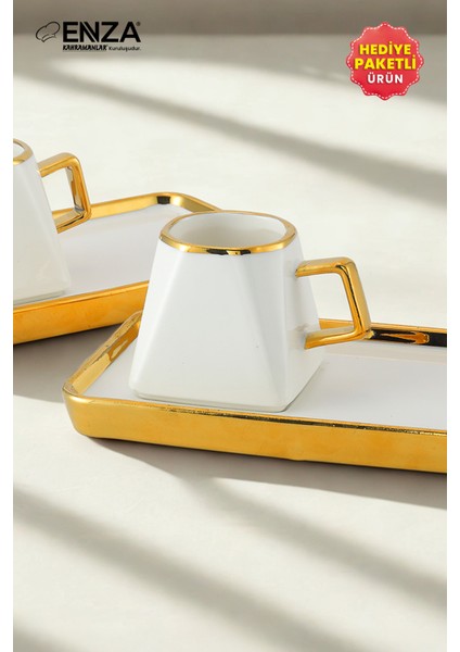 Amber 2'li Porselen Kahve Fincanı Takımı 90 ml Gold fırsatları