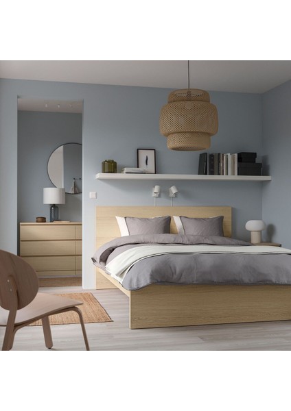 Çift Kişilik Karyola, Ağartılmış Meşe Kaplama, 140X200 cm fiyatları