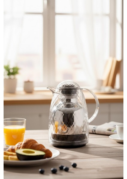 1 Lt Akrilik Şeffaf Çay Termosu 12 Saat Sıcak 24 Saat Soğuk