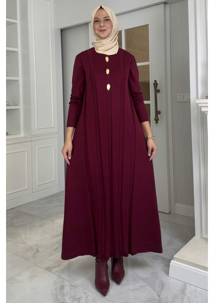 Yaprak Triko Elbise Bordo
