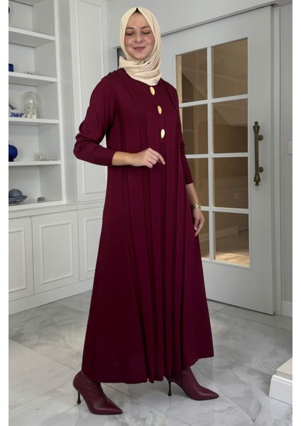 Yaprak Triko Elbise Bordo modelleri