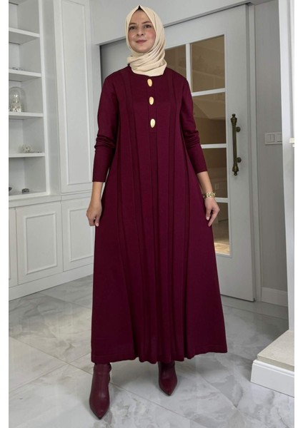 Yaprak Triko Elbise Bordo fırsatları