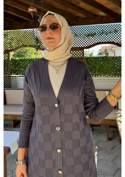 Dama Desenli Triko Hırka Antrasit fiyatları