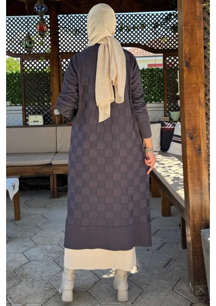 Dama Desenli Triko Hırka Antrasit indirimleri