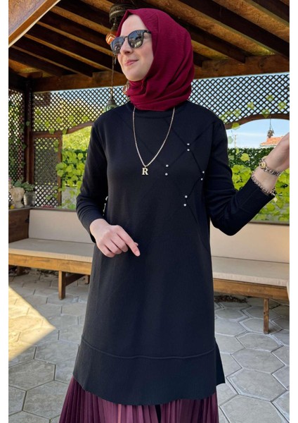 Gonca Taşlı Triko Tunik Siyah fiyatları