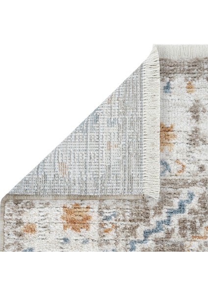 Belina Krem Vizon Salon Halısı Otantik Eskitme Desen Göbek Vintage Bukle Oturma Odası Halı