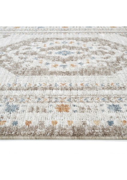 Belina Krem Vizon Salon Halısı Otantik Eskitme Desen Göbek Vintage Bukle Oturma Odası Halı