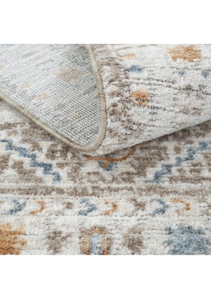 Belina Krem Vizon Salon Halısı Otantik Eskitme Desen Göbek Vintage Bukle Oturma Odası Halı
