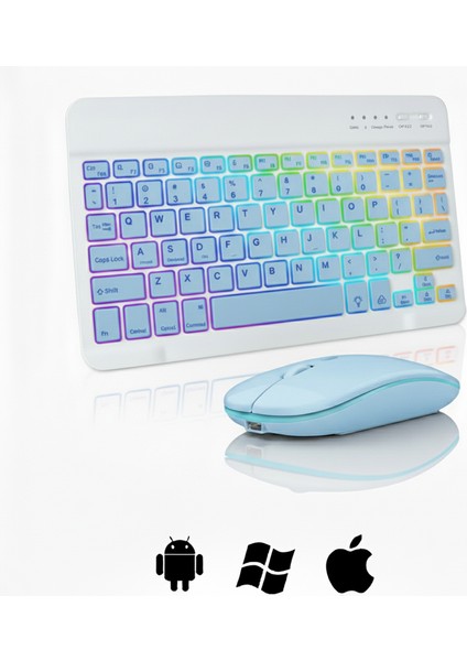Rgb Tablet ve Telefonlar Için Bluetooth Klavye ve Mouse Set - AL7815 Mavi