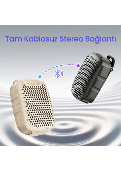 Nowgo Lava Clip 5W Klipsli Su Geçirmez Taşınabilir Mini Bluetooth Hoparlör Bej