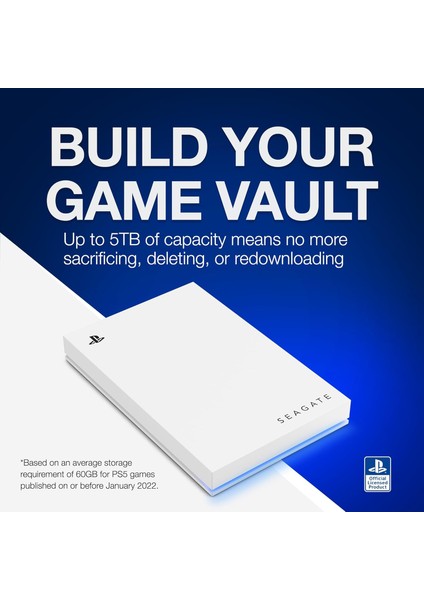 Game Drive for PlayStation® Mavi Led'e Sahip 5TB Taşınabilir Depolama HDD + 3 Yıl Seagate Data Kurtarma Garantisi(STLV5000200)
