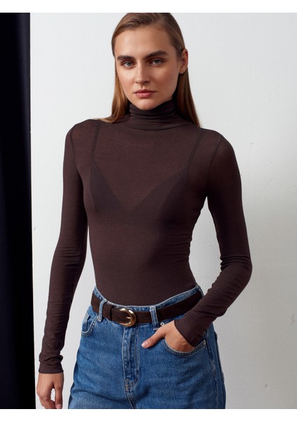 32277 Balıkçı Yaka Kaşmir Bluz-Kahve