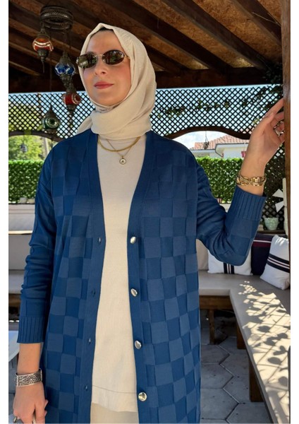 Dama Desenli Triko Hırka Indigo fiyatları