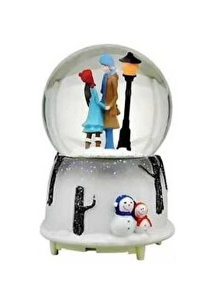 Sokak Lambasının Altında Buluşan Sevgililer Işıklı Müzikli ve Püskürtmeli Kar Küresi fiyatları