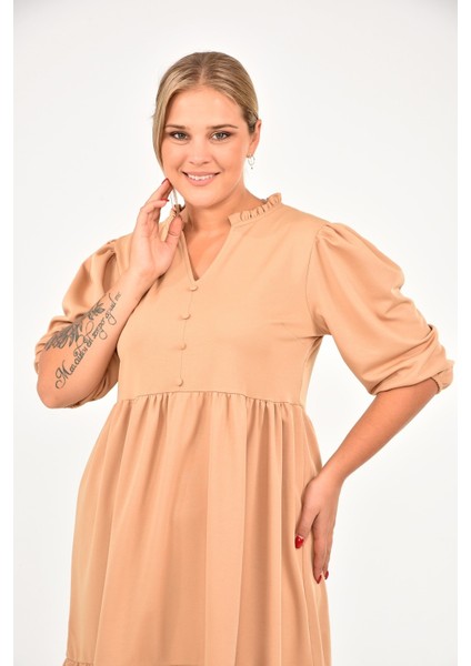 Kadın Büzgü Detaylı Düğmeli Midi Boy Büyük Beden Elbise 4415/105 fiyatları