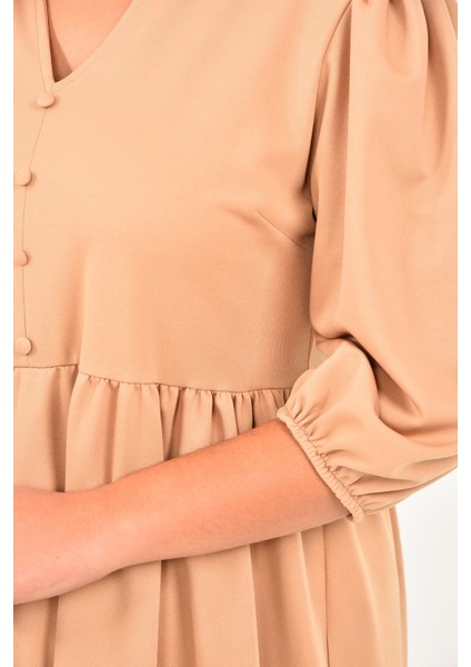 Kadın Büzgü Detaylı Düğmeli Midi Boy Büyük Beden Elbise 4415/105 indirimleri