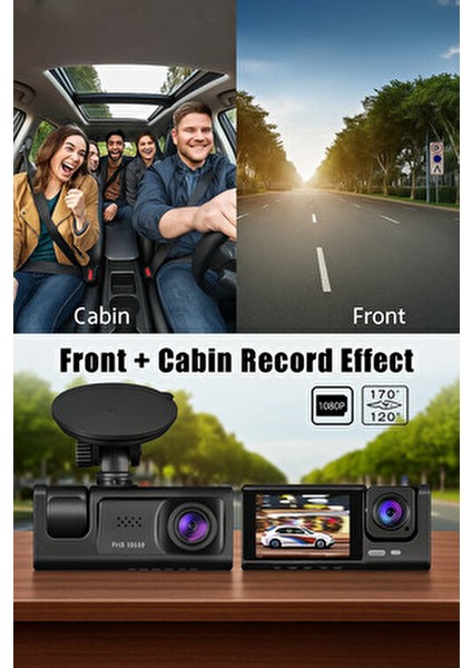 Dash Cam Full Hd Araç Içi Kamera Uyumlu Ön Arka ve Iç Kayıt 3 Kamera Gece Görüşlü 1080P modelleri