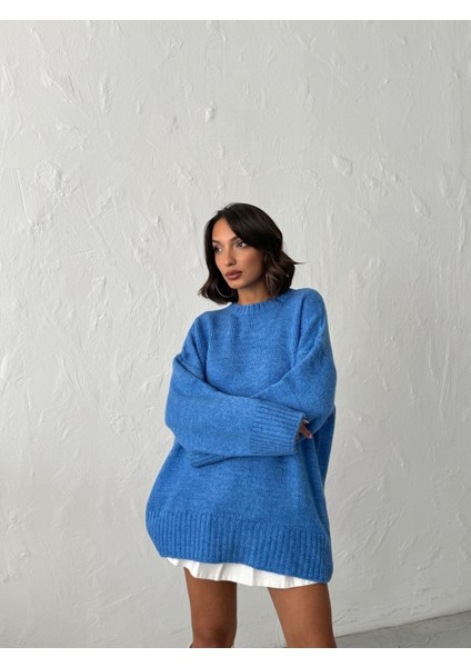 Kadın Yumuşak Dokulu Bisiklet Yaka Oversize Basic Triko Kazak modelleri
