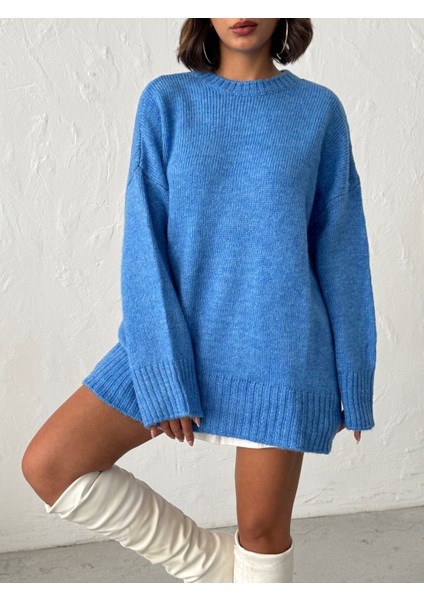 Kadın Yumuşak Dokulu Bisiklet Yaka Oversize Basic Triko Kazak fırsatları