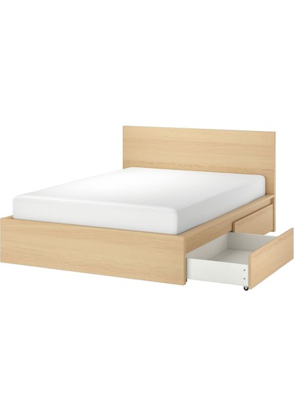 Çift Kişilik Baza, Ağartılmış Meşe Kaplama, 160X200 Cm, 2 Çekmeceli