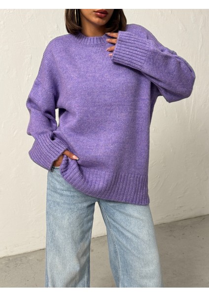 Kadın Yumuşak Dokulu Bisiklet Yaka Oversize Basic Triko Kazak