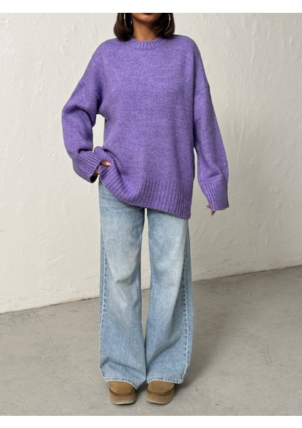 Kadın Yumuşak Dokulu Bisiklet Yaka Oversize Basic Triko Kazak modelleri