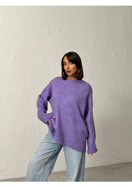 Kadın Yumuşak Dokulu Bisiklet Yaka Oversize Basic Triko Kazak fırsatları