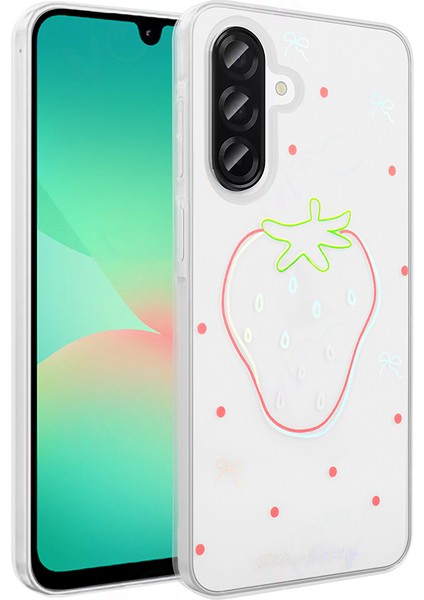 Galaxy A26 Kılıf Şeffaf Figürlü Zore Folk Sert Kapak - Çilek