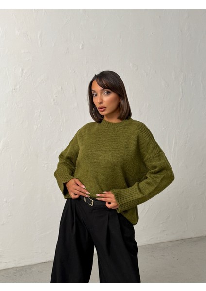Kadın Yumuşak Dokulu Bisiklet Yaka Oversize Basic Triko Kazak modelleri