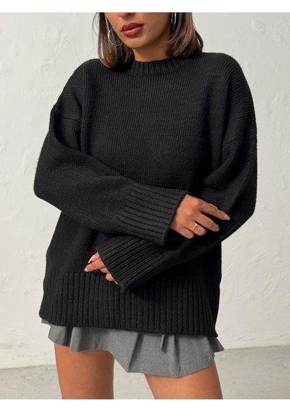 Kadın Yumuşak Dokulu Bisiklet Yaka Oversize Basic Triko Kazak fiyatları