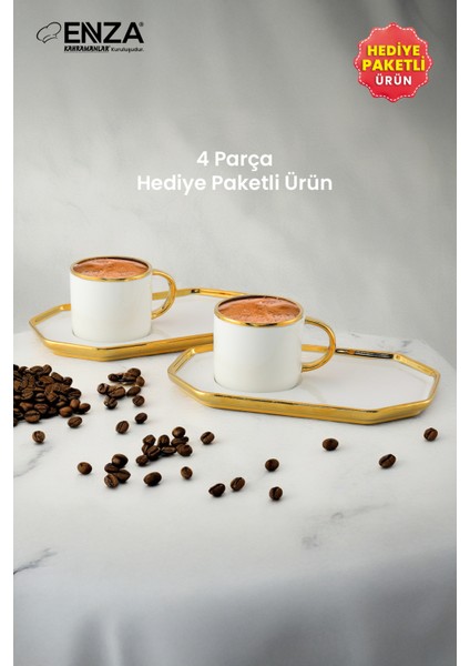 Aura 2'li Porselen Kahve Fincanı Takımı 90 ml Gold modelleri