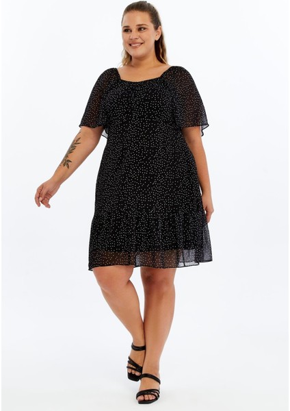 Kadın Siyah Puantiyeli Midi Şifon Büyük Beden Elbise 4514-100 fiyatları