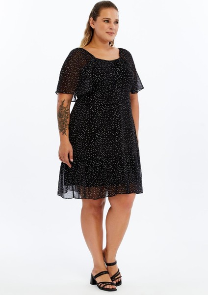 Kadın Siyah Puantiyeli Midi Şifon Büyük Beden Elbise 4514-100 indirimleri
