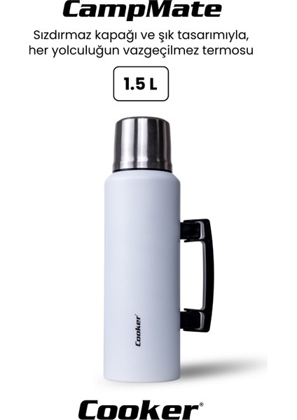 1.5 Litre Çift Katlı Çelik Termos - 24 Saat Sıcak, 48 Saat Soğuk, Kulplu (Kamp, Piknik, Ofis, Seyahat, Outdoor)