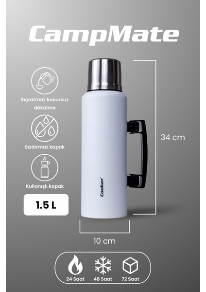 1.5 Litre Çift Katlı Çelik Termos - 24 Saat Sıcak, 48 Saat Soğuk, Kulplu (Kamp, Piknik, Ofis, Seyahat, Outdoor) fiyatları