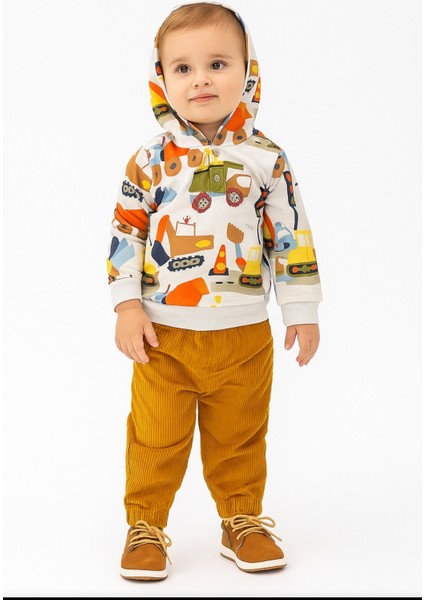 Erkek Bebek-Çocuk Kapşonlu Sweat+Kadife Pantolon Takım